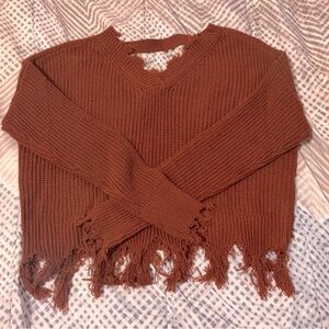Full Circle Trends Crop Sweater Women’s S Brown Frayed Long Sleeve